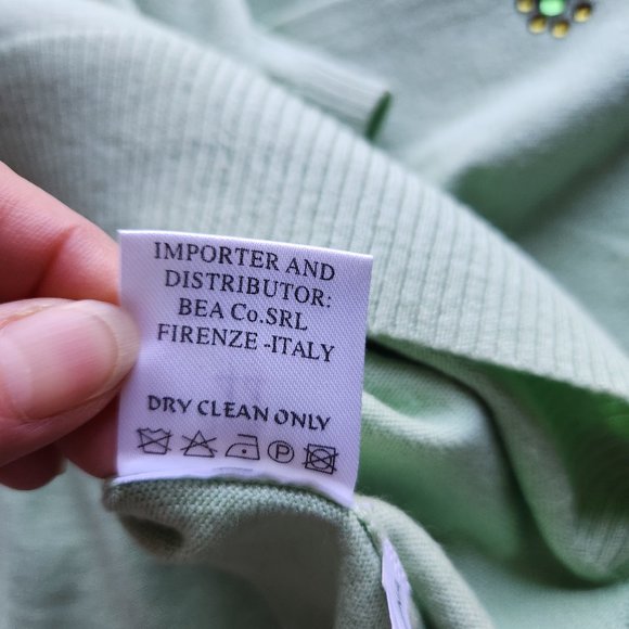 NWoT BEA YUK MUI Crystal Embellished Silk Cotton Sweater V-Neck Green - Picture 10 of 11